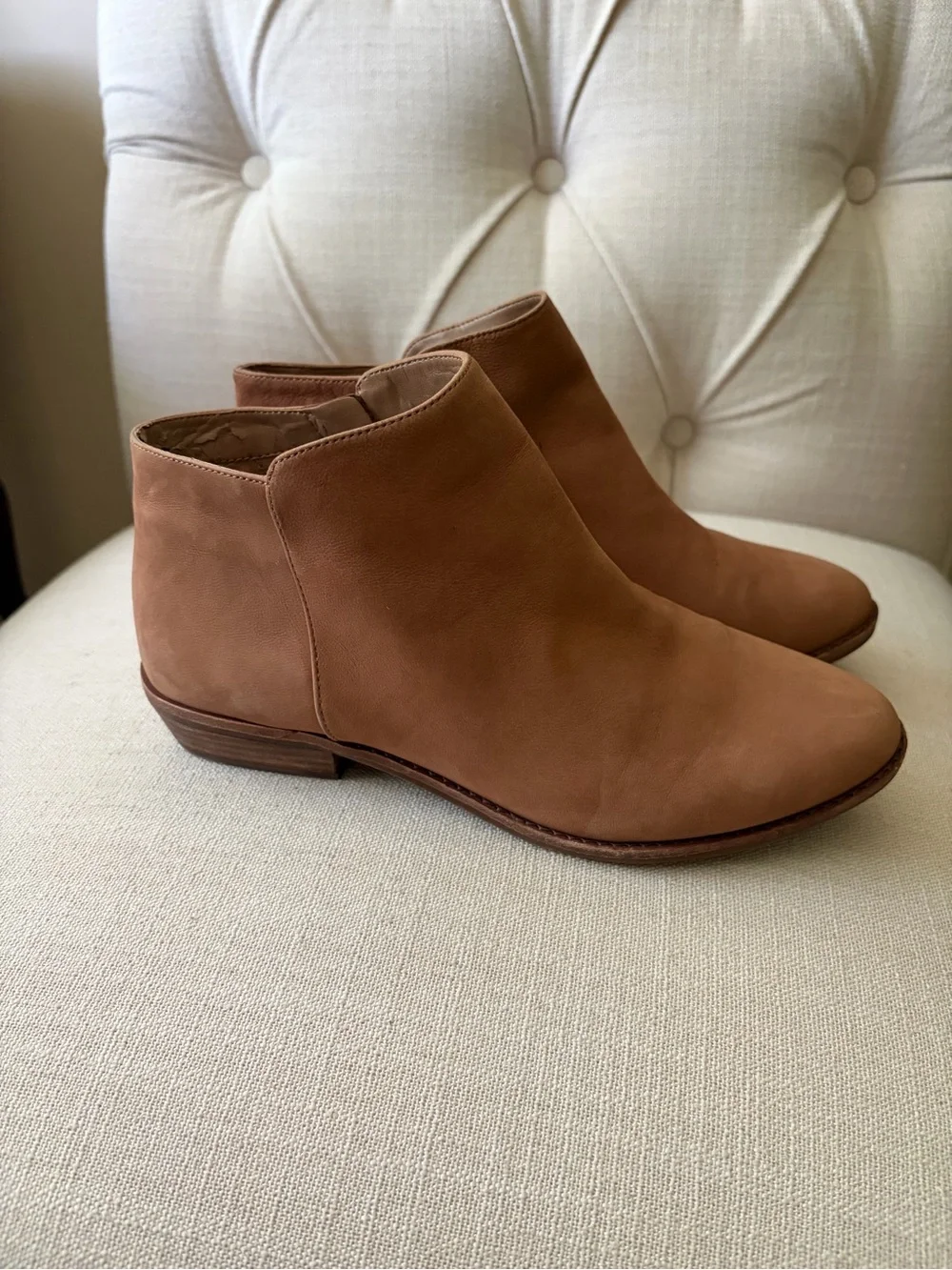 Alex Marie Tan Leather Ankle Booties - Low Heel Chelsea-Inspired